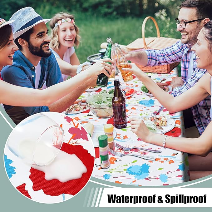 misaya Rectangle Waterproof Vinyl Table Cloth, Wipeable Tablecloth with Flannel Backing, Plastic Table Cover for Dinner, Picnic, Indoor and Outdoor (Flowers, 60" x 84")
