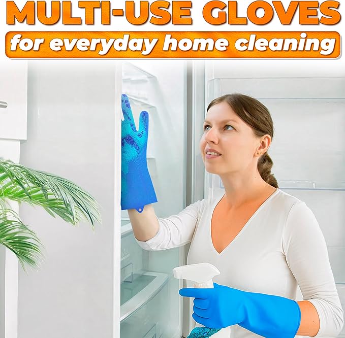 RZleticc Silicone Dish Gloves with Scrubbers – Thick Tear-Resistant Cat & Dog Washing Gloves for Bathing – Multi-Purpose Use