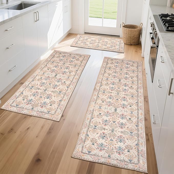 Kitchen Rug Set 3Pcs, Boho Rug Sets Non Slip Washable for Floor Thick Farmhouse Kitchen Decor Runner Rugs for Kitchen, Entryway，Laundry, Hallways 20''x32''+20''x48''+20''x59