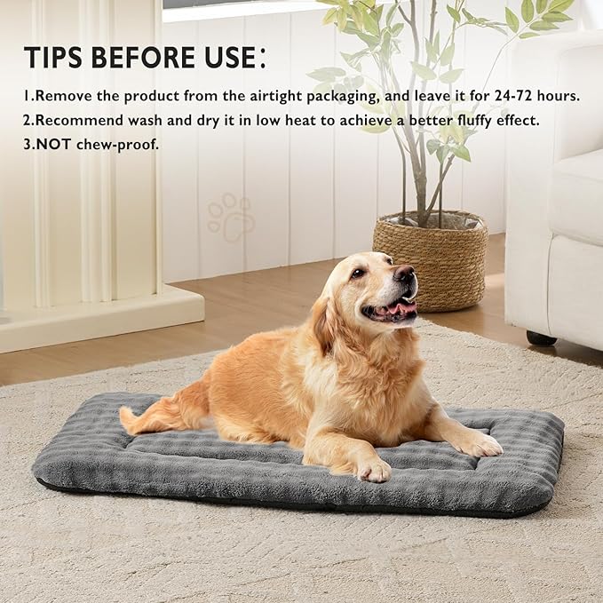 Dog Bed Mat Crate Pad for Large Dogs, Washable Soft Pet Sleeping Mat Kennel Pad with 3D Bubble Pattern, Grey, 42"x 28"