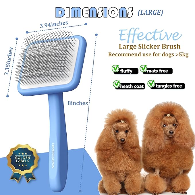 Dog Brushes for Poodles,Doodles,Goldendoodle,Bernedoodle.Dog Slicker Brush for Thick Long Curly Fur Deshedding,Fluffy,Grooming Remove Loose Hair Quick Easy.Long Pin Slicker Brush for Shedding.(Large)
