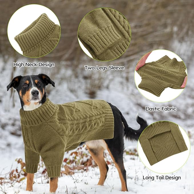 ASENKU Knitted Dog Sweater, Pullover Big Thermal Dog Winter Sweater, Turtleneck Doggy Sweaters for Large Medium Dogs Boy Girl, Warm Pet Sweaters Outfit Border Collie,Pit Bull,Golden Retriever, 2XL
