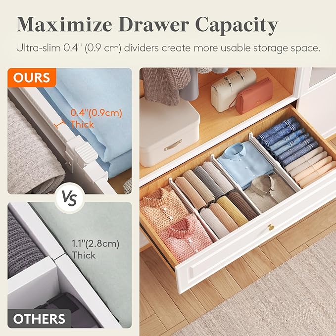 Lifewit 5" Tall 9 Pack Deep Drawer Dividers, 30 –47cm/11.5-18.5" Expandable Drawer Divider for Clothes, White Dresser Drawer Storage Organizers, Clothing Drawers Separators for Dresser Kitchen Bedroom