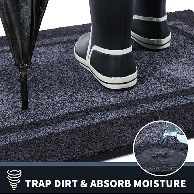 PURRUGS Dirt Trapping Door Mat 34" x 60", Non-Slip Machine Washable Entryway Rug, Entrance Mat, Indoor Front Door Mat, Super Absorbent Entry Rug for Muddy Shoes & Paws, Bluish Grey & Charcoal