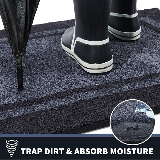 PURRUGS Dirt Trapping Door Mat 20" x 32", Non-Slip Machine Washable Entryway Rug, Entrance Mat, Indoor Front Door Mat, Super Absorbent Entry Rug for Muddy Shoes & Paws, Bluish Grey & Charcoal