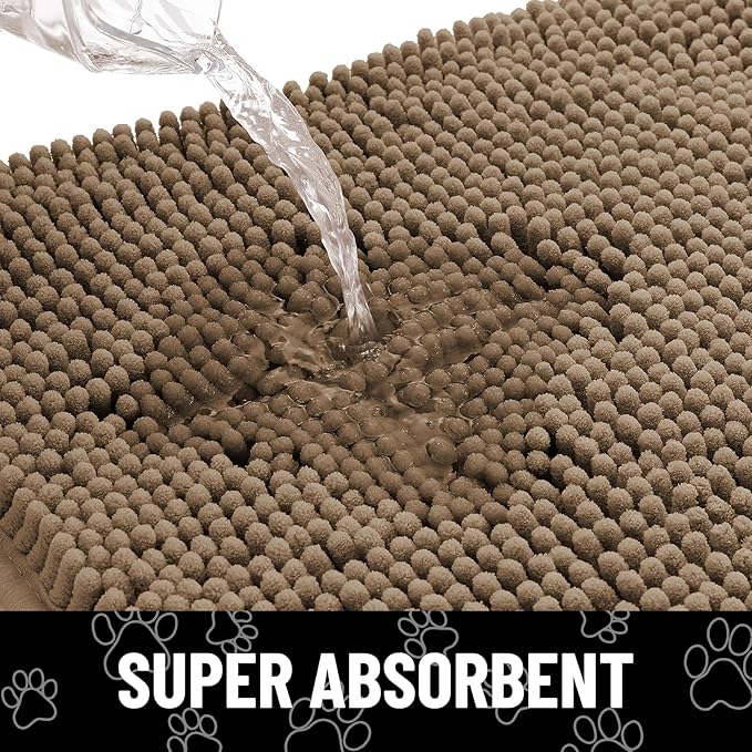 Smiry Dog Door Mat for Muddy Paws, Absorbent Dirt Trapper Non Slip Quick Dry Washable Chenille Mat for Mud Dogs, Entry Rug for Indoor and Outdoor (40x24 Inches, Camel and Black)