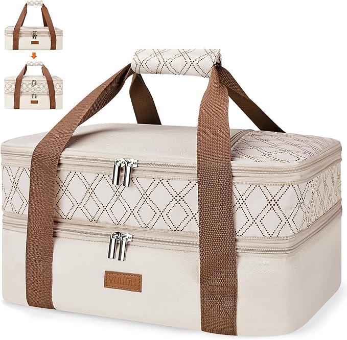 Vuudh Expandable Casserole Carrier Bag - Double Decker Food Bag, Insulated Casserole Carrier for Hot or Cold Food, Lasagna Holder Tote for Picnics,Beaches,Traveling or Gifts
