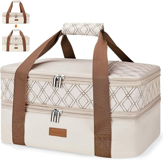 Vuudh Expandable Casserole Carrier Bag - Double Decker Food Bag, Insulated Casserole Carrier for Hot or Cold Food, Lasagna Holder Tote for Picnics,Beaches,Traveling or Gifts