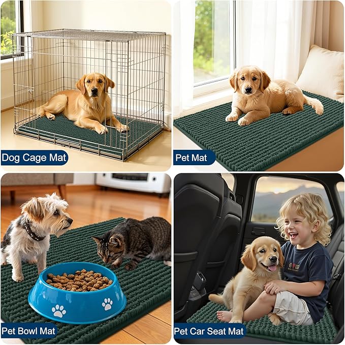 OLANLY Dog Door Mat for Muddy Paws 70x46, Ultra Absorbent Chenille Mud Doormat, Non-Slip Washable and Dirt Trapping Doormat for Indoor Entryway, Quick-Dry Indoor Pet Bed Mats for Dogs, Blackish Green