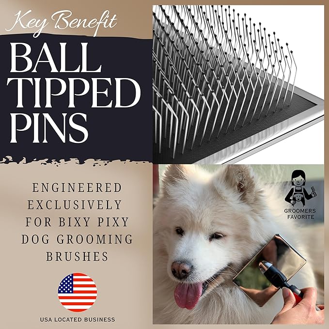 Bixy Pixy Dog Slicker Brush - Large - Protective Ball Tipped Pins Massages Pet Skin - Professional Groomer Dog Brush for Goldendoodle - Golden Retriever Brush (Large Size)