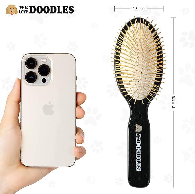 Pin Brush For Dogs, Pet Grooming Detangler Pin Dog Brush, Dog Brush For Shedding and Removing Loose Fur, Wood with Gold Plated Pins for Long Hair Pets