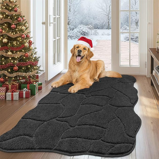 Large Dog Door Mat for Muddy Paws, 32x47 Absorbent Dirt Trapper Long Door Mat, Non-Slip Washable Mud Mat for Dogs, Polyester Microfiber Soft Pet Rug Mat for Entryway, Mud Dog Paws, Patio (Charcoal)