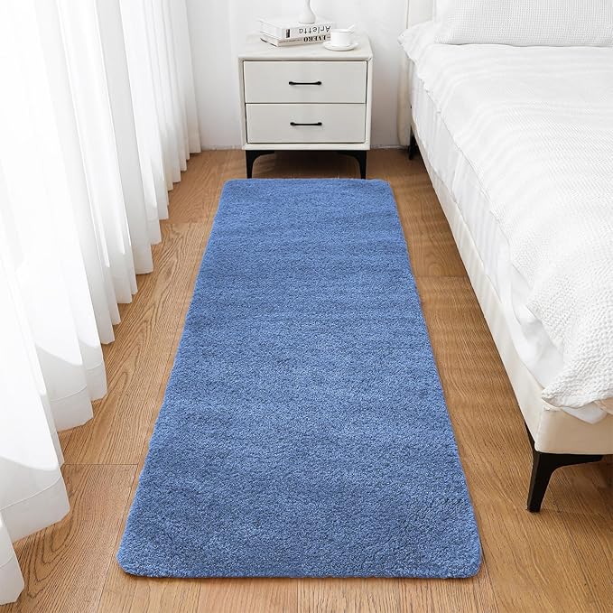 Blue Bathroom Rugs Runner 24"x72" - Extra Long Plush Bath Mat, Non Slip Absorbent Microfiber Floor Rug, Washable and Fluffy - Ideal for Bathroom, Kitchen or Pet Mat Use