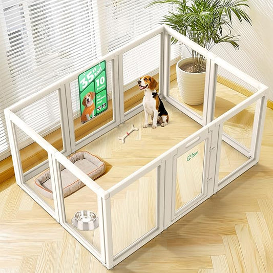 FXW AuraSpace Acrylic Indoor Dog Playpen for Medium Dogs, 35 Inch, 10 Panels, White