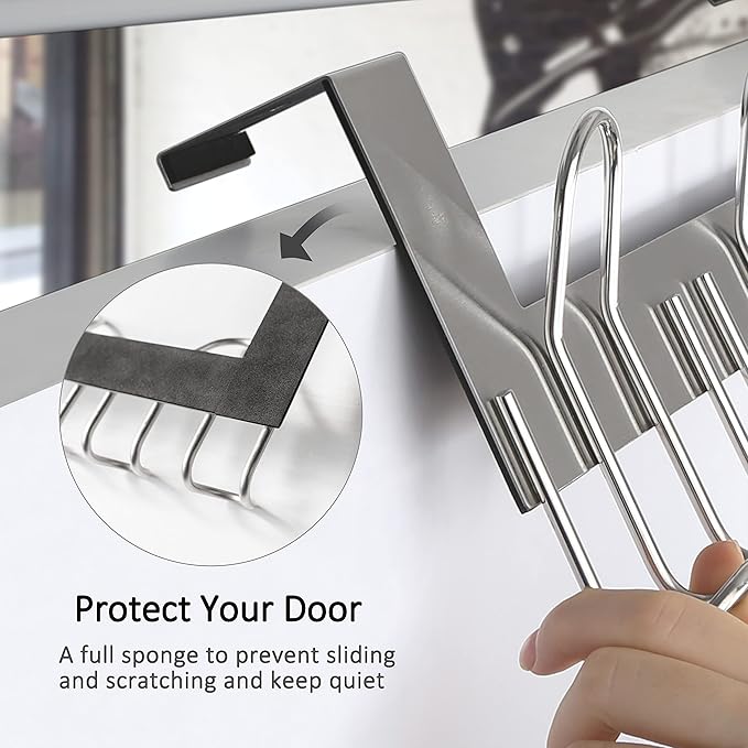 SKOLOO Over The Door Hooks - for Doors up to 1-3/4'' Thickness, Metal Door Hanger with 9 Hooks, Over The Door Hanger for Coats, Hats,Towels, Silver