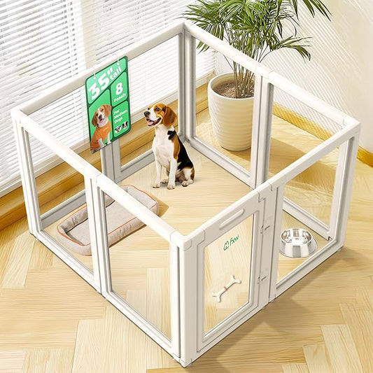FXW AuraSpace Acrylic Indoor Dog Playpen for Medium Dogs, 35 Inch, 8 Panels, White