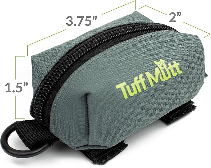Tuff Mutt Dog Poop Bag Holder with Velcro Attachment - Durable Fabric Poop Bag Dispenser for Leashes - Includes Starter Roll for Easy Cleanup