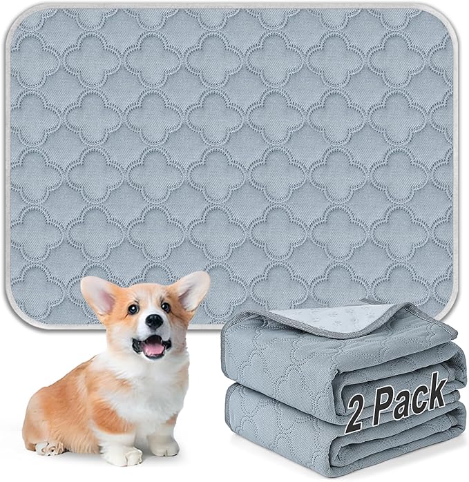 Washable Pee Pads for Dogs - 2 Pack Reusable Pee Pads，Waterproof Puppy Pads，Pet Training Pads，Super Absorbent with Dog Paw Shape Non-Slip Backing (Light Grey, 18" X 24" - 2 Pack)