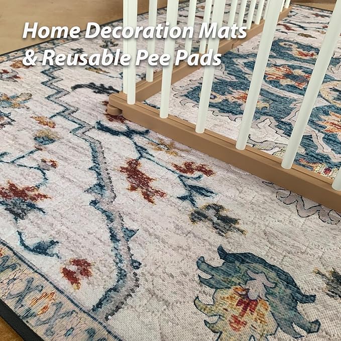 nunubaby Washable Pee Pads for Dogs, Stylish, Non-Slip and Leak-Proof Pee Pads. Reusable Potty Pads for Dogs for Crates and Floors.(Beige/Floral, 54" x54" )