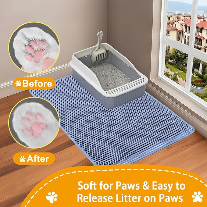 Cat Litter Mats-Extra Large 47''x36'' Litter Trapping Mat for Cat-XXL Litter box Matt for Floor-2 Layer Catcher Rug for Pet kitty Litterbox-Waterproof Urine Proof,Non-Slip