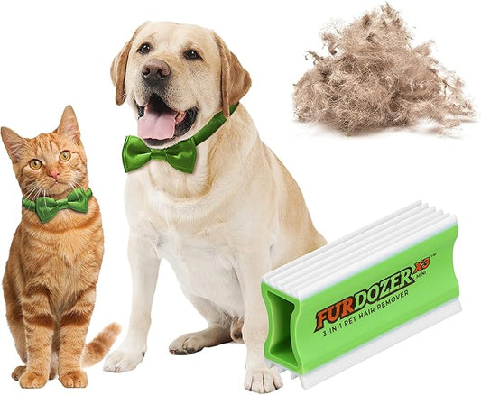 FurDozer Pet Hair Remover & Auto Detailing Tools - Cat & Dog Hair Remover for Carpets, Car Interiors, Couches, Bedding, & Pet Furniture (Green, X3 MINI - 3.5" Long)