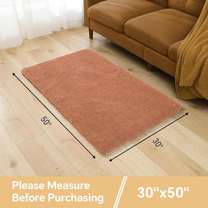 Rust Bathroom Rugs 30"x50" - Large Bath Mat for Bathroom Floor, Fluffy Microfiber Plush Rug, Non Slip and Washable - Great for Living Room, Bedroom or Kitchen Mat