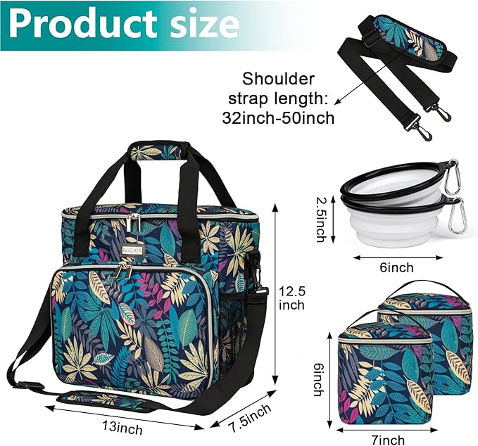 BAGLHER Dog Travel Bag, Pet Travel Bag (All Pet Travel Supplies), with 2 Pet Food Containers and 2 Collapsible Silicone Bowls; Essential Kits for Travel Hawaii