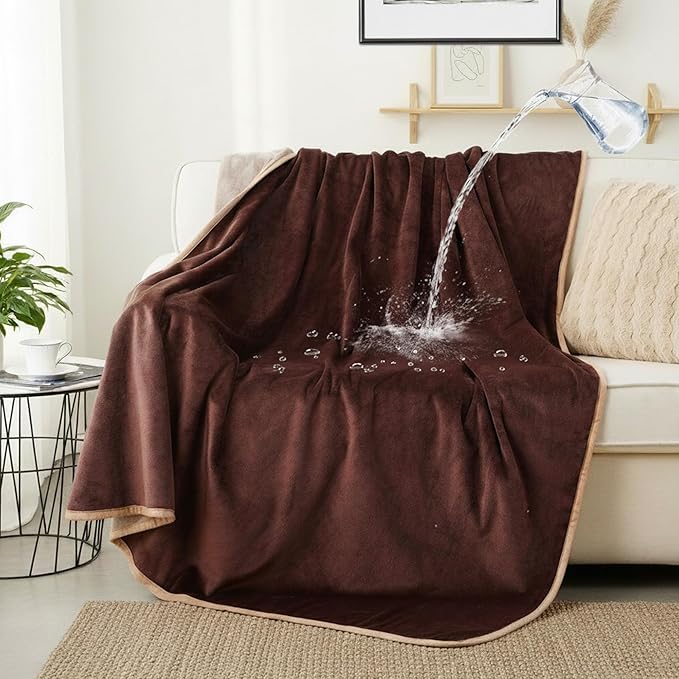 CAPT.SNOOZE Waterproof Dog Blankets Brown, 30"x40" Cat Blanket for Indoor Cats, Soft Fluffy Sofa Car Bed Protector, Reversible Leakproof Flannel Puppy Blanket for Small Medium Dogs