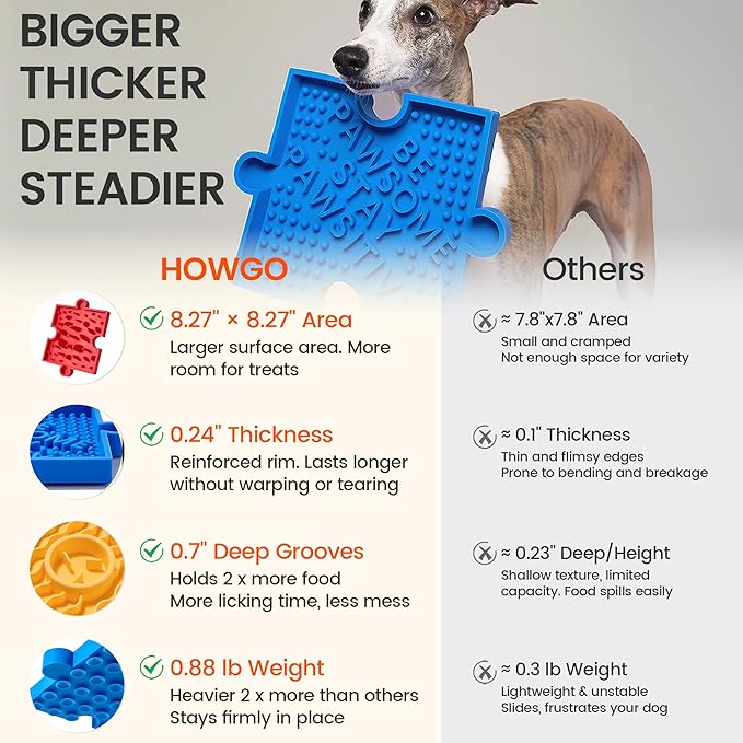 HowGo Puzzle Slow Feeder Lick Mat for Dogs, 38+ Suction Cups | Non-Slip Heavy Duty Maze Enrichment Bowl BPA-Free Silicone | Reduce Boredom Anxiety Free Combination (1PC, Yellow)