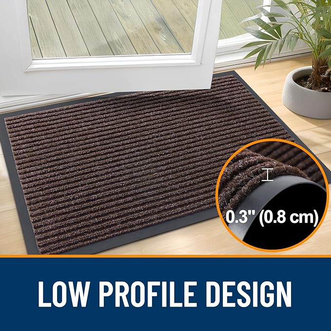 OLANLY Front Door Mat Indoor Outdoor Entrance, Waterproof Heavy Duty Doormat, Fade Resistant, Low Profile, Easy Clean Patio Porch Welcome Floor Mats for Entry, 35x30, Tan