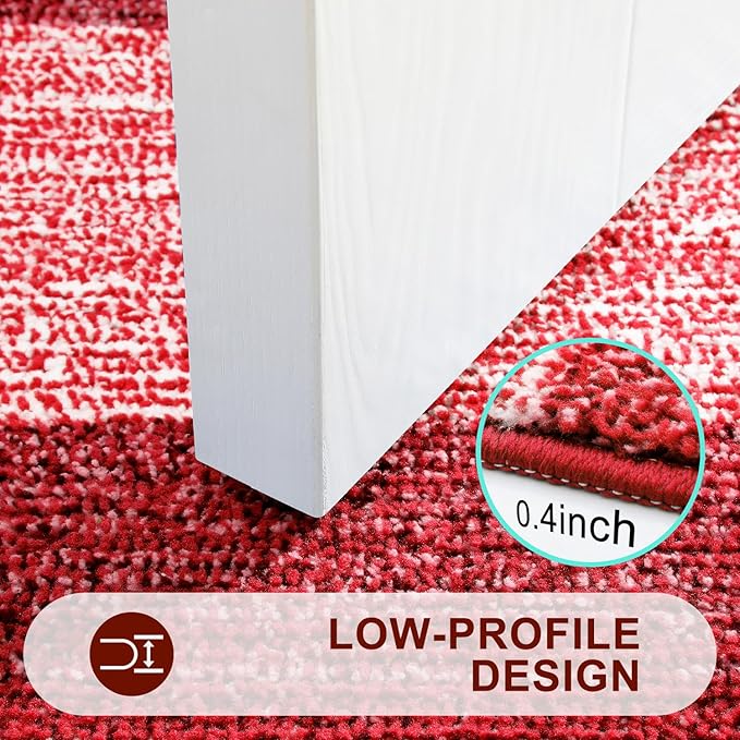Kitinjoy Indoor Outdoor Door Mat, 47x24 Non-Slip Absorbent Dirt Trapper, Low-Profile Washable Inside Entrance Front Floor Mat, Sturdy Soft Entry Doormats for Entryway, Burgundy