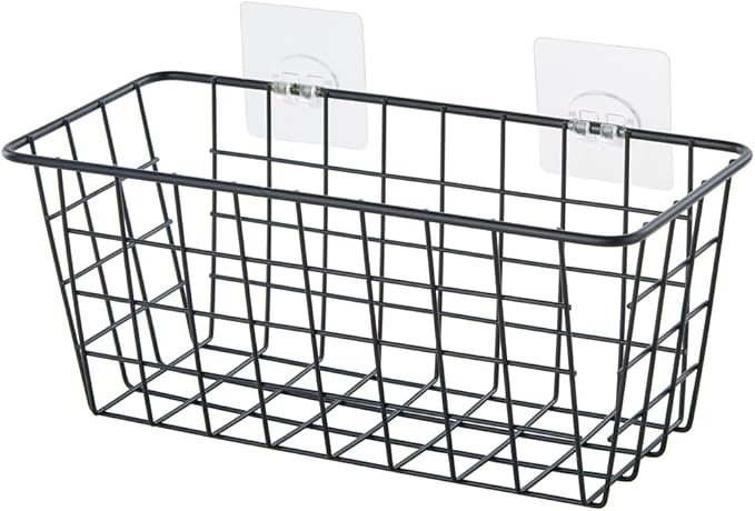 5 Pack Hanging Storage Basket, Bathroom Basket, Household Goods, with Traceless Tape, no Drilling, for Cabinet Storage, Kitchen, Bathroom, Storage Room,Black