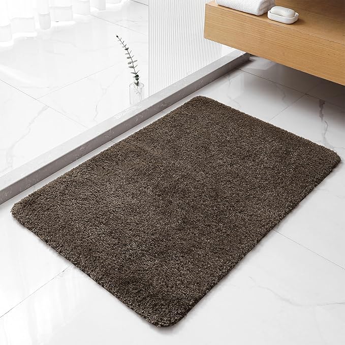 Brown Bathroom Rugs 24"x36" - Fluffy Microfiber Bath Mat, Non Slip and Absorbent Bathroom Floor Mat, Machine Washable Plush Rug - Ideal for Tub, Cabinet or Washroom