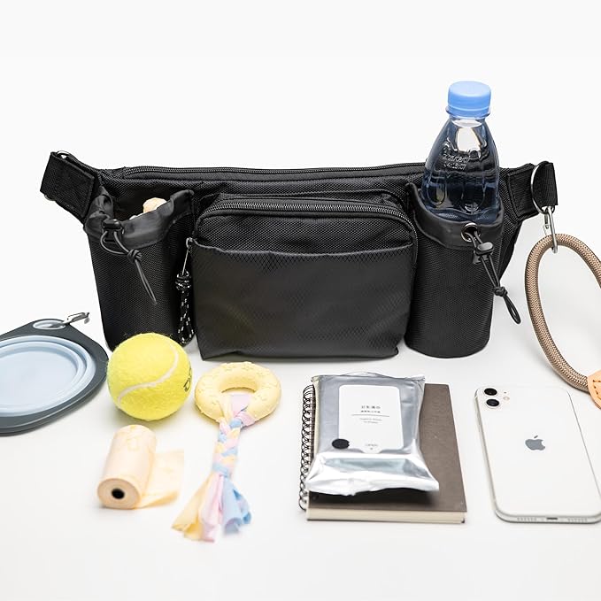 Dog Walking Waist Pack with 2 Water Bottle Holders, 2 D-Rings, Fanny Pack for Walking Running Hiking