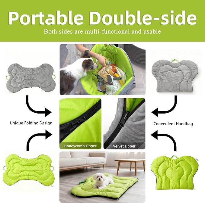 DWCN Outdoor/Car Portable Dog Mat with Handle, All Season Travel Available Washable Dog Crate Sleeping Nap Pad for Medium to Large Dogs Camping and Outdoor Stuff, Park Game Play 47 x 32 Inches, Grey