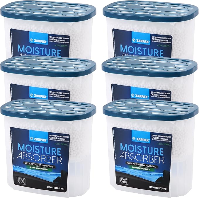 Moisture Absorber Activated Charcoal 18 oz/510g | Removes Moisture, Damp, Humidity & Odors | Odor Absorber | Moisture Trap for Bathroom, Closet, Kitchen & Small Spaces | Set of 6