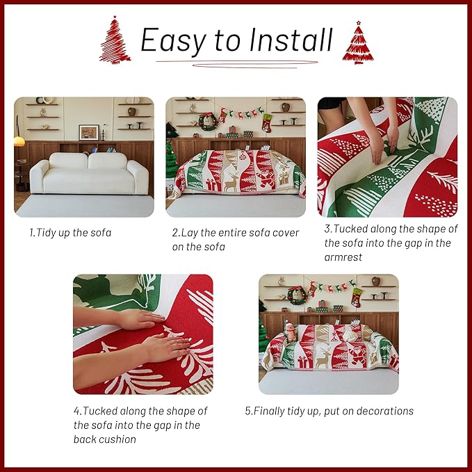MYSKY HOME 71"X118" Loveseat Christmas Couch Cover, Sectional Sofa Covers Sofa Slipcover for 2 Cushion Couch, L Shape Couch Covers for Dog, Kid, Washable Sofa Blanket, Furniture Protector, Red Gift