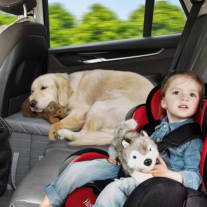 LIONROGE Car Back Seat Extender for Large Dogs up to 200lbs,Dog Car Back & Front Seat Extender with Storage,Prevent Your Dogs from Falling Off The Seat