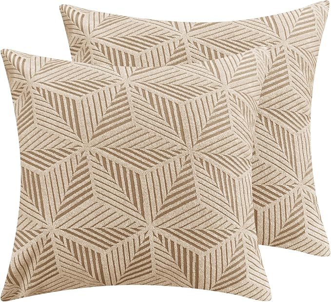 YEMYHOM Pack of 2 Throw Pillow Covers 18 x 18 Inch High Stretch Jacquard Pillowcase for Couch Sofa Living Room Home Decor, Khaki