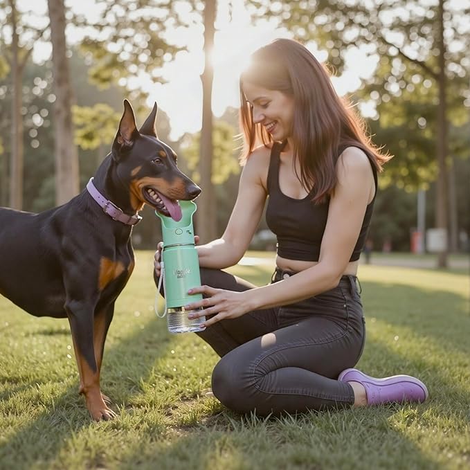 Waggle Bottle Stainless Steel Dog Travel Water Bottle, Vacuum Insulated Portable Dog Water Dispenser, Drink Cup and Snack Container On The Go, Outdoor Walking, Hiking, Travel (Mint)