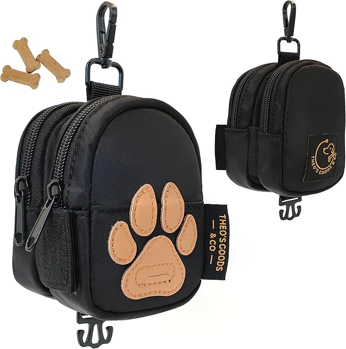 Dog Poop Bag Holder for Leash Dog Treat Pouch, Cute Premium Double Sided Bag Dispenser with Clip Attachment, Outdoor Training and Hiking, Hands Free for Dog Walking, THEO'S GOODS & CO.