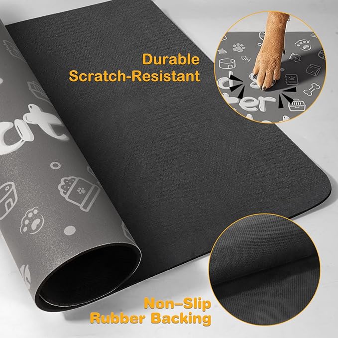 Pet Feeding Mat,Dog Cat Mat for Food and Water,Dog Bowl Waterproof Placemat with Rubber Backing,Absorbent Quick Dry Water Dispenser Mat for Pet（Dark Gray 16"×24"）