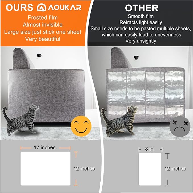 Anti-Cat Scratch Furniture Protector from Cats scratching-12-Pack NO PINS Pain Clear Sofa Guard Tape for Couches, Deterrent Pet Protection Film to Stop Cats Clawing Corners & Edges