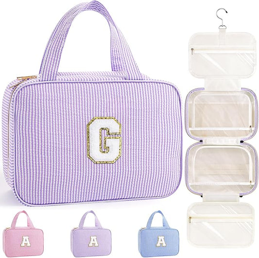 TOPEAST 2025 Graduation Gifts for Her - Hanging Toiletry Bag for Women, Travel Toiletry Bag Makeup Bag, Personalized Travel Essentials for Women - Letter G, Purple