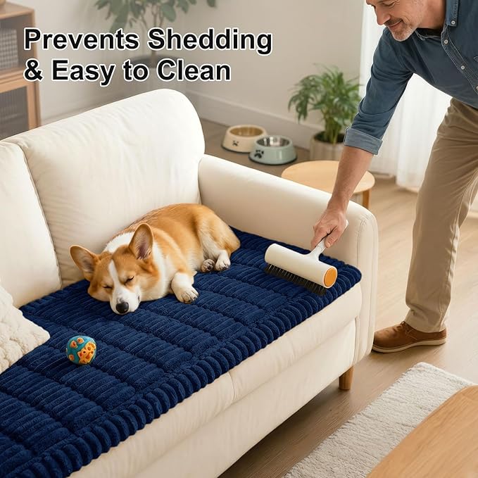 Smiry Couch Cover for Dogs, Non Slip Washable Sofa Protector for Pets, Soft Furniture Cover for Pet, Stylish Sofa Covers, Cozy Protect Against Fur, Dirt & Everyday Messes (Navy, 43" x 63")