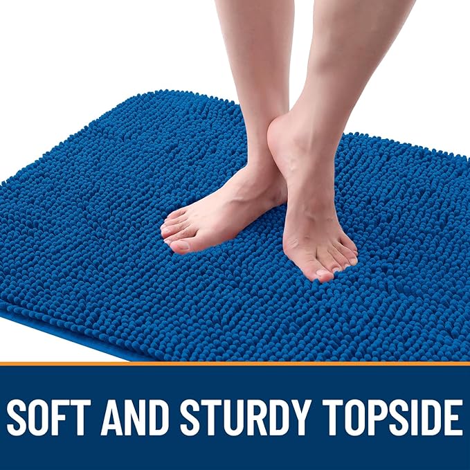 OLANLY Dog Door Mat for Muddy Paws 47x24, Absorbs Moisture and Dirt, Absorbent Non-Slip Washable Doormat, Quick Dry Chenille Mud Mat, Entry Indoor Entryway Carpet for Inside Floor, Deep Navy Blue