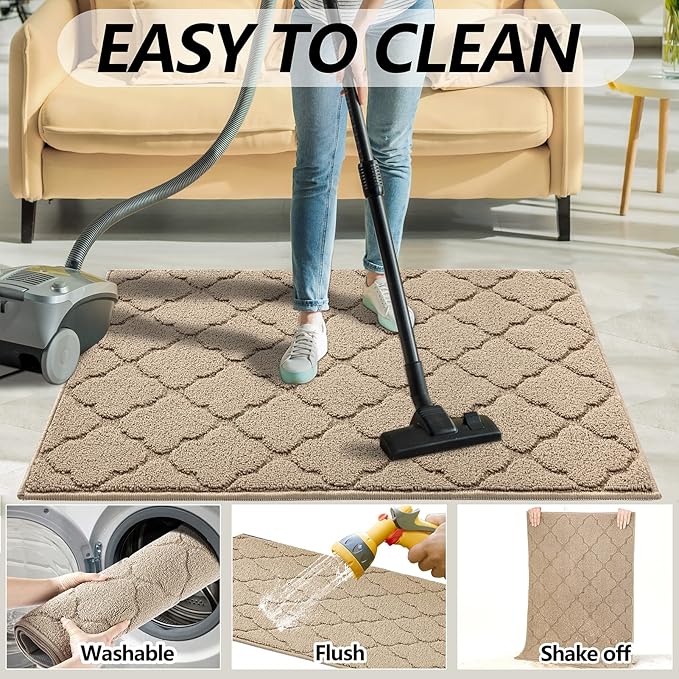 Timo Indoor Door Mat, Front Door Rug 32"x 48" Rubber Backing Non Slip Absorbent Doormat, Resist Dirt Indoor Mats for Front Door Entry, Machine Washable Low-Profile Entry Rug, Beige