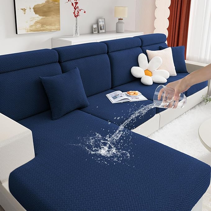 hyha Waterproof Couch Cushion Covers, Wear Resistant Couch Cover, Anti Slip Sofa Slipcovers Washable, Soft Thick Jacquard Furniture Protector for Pets Dog (1 Piece for Medium, Navy)