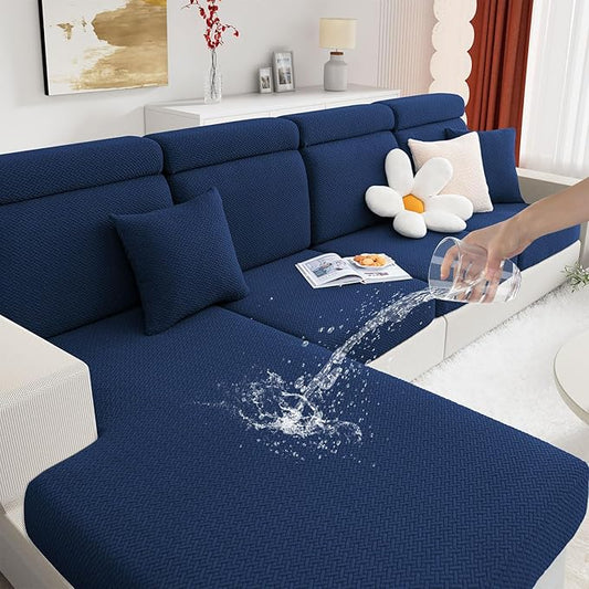 hyha Waterproof Couch Cushion Covers, Wear Resistant Couch Cover, Anti Slip Sofa Slipcovers Washable, Soft Thick Jacquard Furniture Protector for Pets Dog (1 Piece for Medium, Navy)