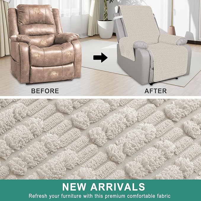 Foxdecor Recliner Chair Covers, Recliner Cover Non-Slip Chair Covers, Washable Recliner Couch Cover Furniture Protector, Cover for Recliner Chair with Elastic Straps. (Cream, 23" W)